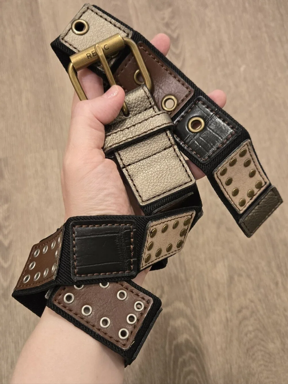 FOSSIL/Relic Fairy Patchwork Stud Grommet Faux Leather Belt Sz32-36